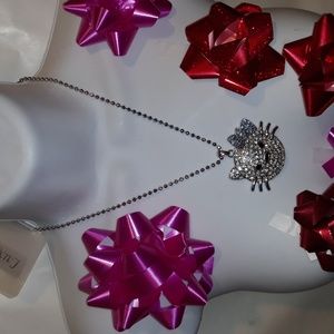 Hello Kitty  18" silver rhinestone 2.5" pendant necklace w/BLUE BOW NEW
